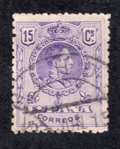 Spain 1909 15c violet Alfonso XIII, Scott 300 used, value = 25c