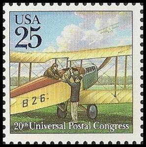 US 2436 Classic Mail Transportation Biplane 25c single MNH 1989