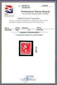 U.S. #528B MINT OG NH PSE Cert Graded VF 80