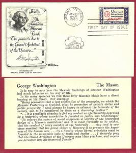 1960 4c GEORGE WASHINGTON, American Credo #1139-M12, FDC, Fleetwood, Insert