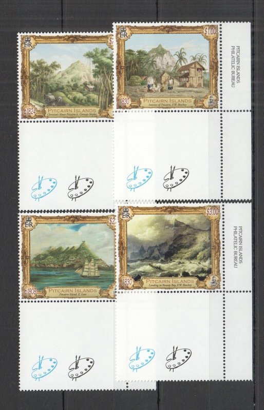 I0434 2015 Pitcairn Islands In Art Landscapes Ships #932-935 Set Mnh