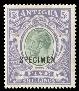 Antigua #41S Cat$95, 1913 5sh violet and green, overprinted Specimen, hinged,...