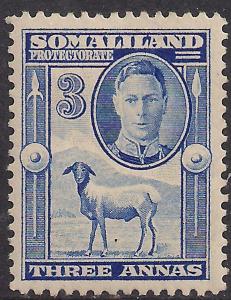 Somaliland 1942 KGV1 3 annas Bright Blue MM SG 108 ( R1045 )