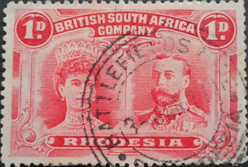 Rhodesia Double Head One Penny with BATTLEFIELDS MINE 3 broken (TC) postmark