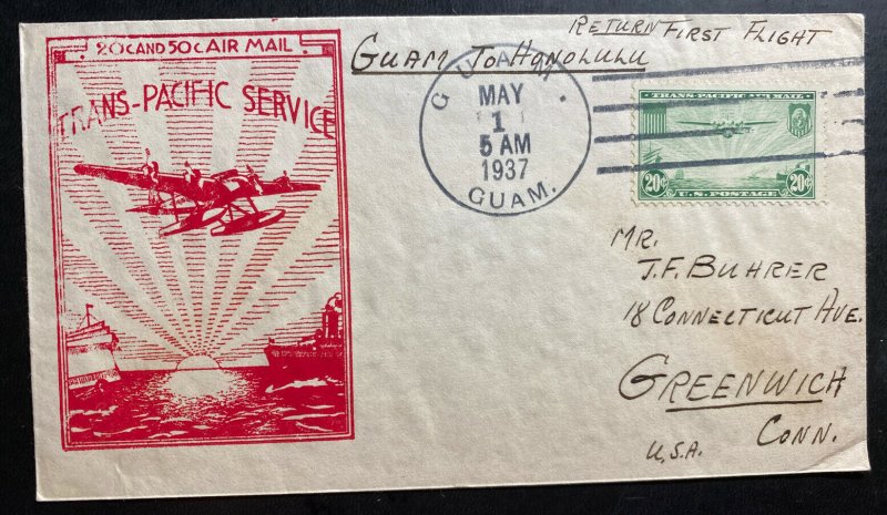 1937 Guam Island USA First Fight Airmail Cover FFC To Honolulu Hawaii