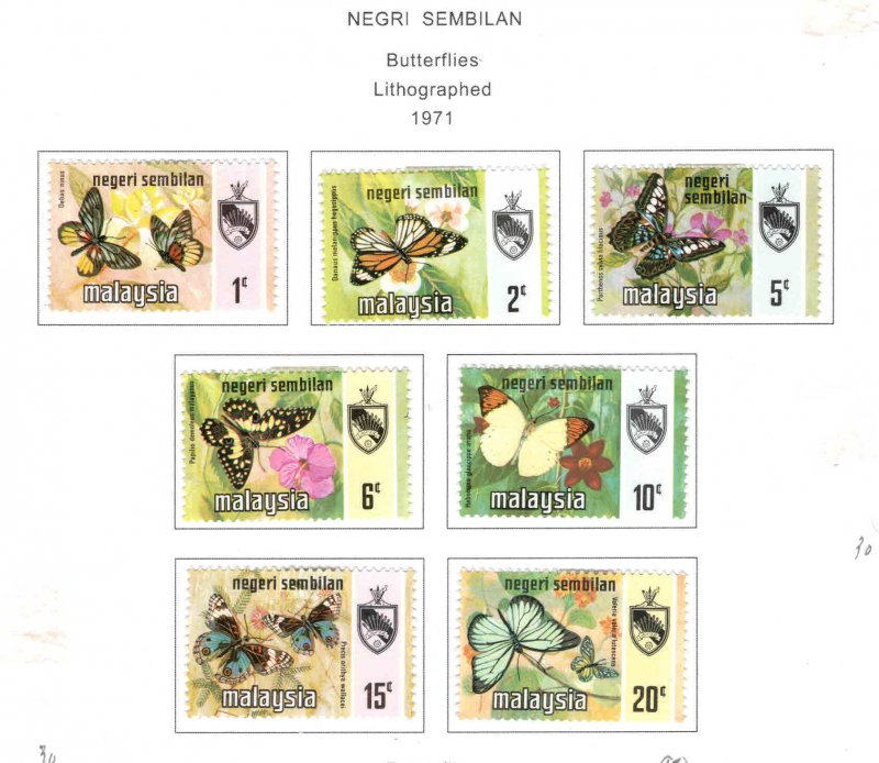 Malaysia -  Negri Sembilan Scott 85-91 MH* Butterfly set 1971