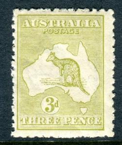 AUSTRALIA-1922 3d Light Olive DIE Iib.  An unmounted mint example Sg 37e