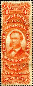 #RS116a JOHN F. HENRY MEDICINE STAMP USED ON OLD PAPER BN3887