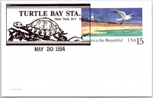 US POSTAL CARD PICTORIAL CANCEL TURTLE BAY STATION AT NEW YORK CITY NY 1994