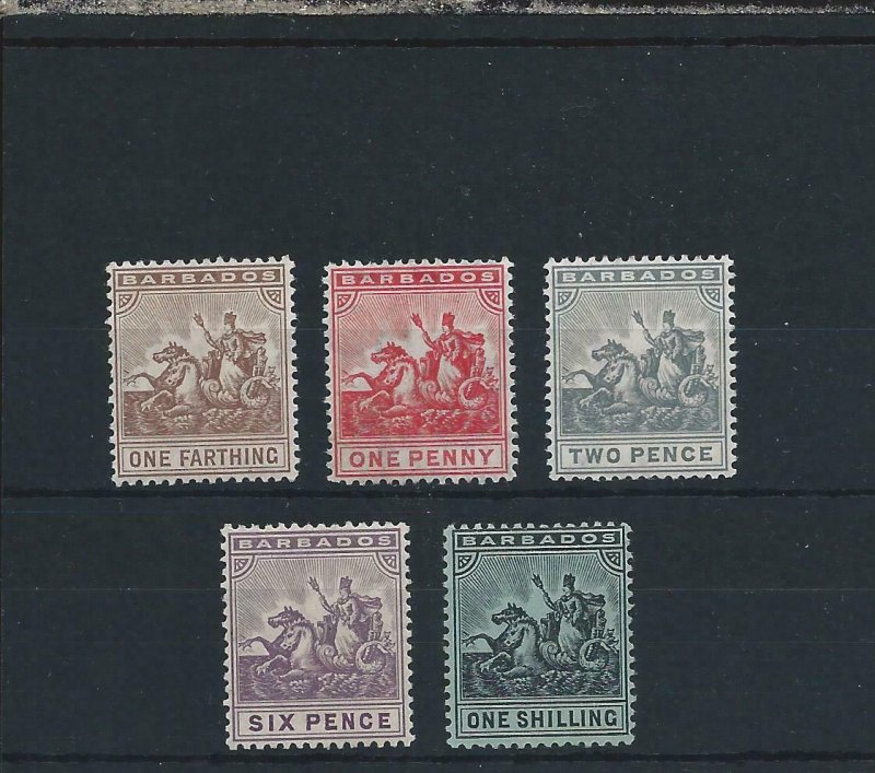 BARBADOS 1909-10 SET OF FIVE MM SG 163/169 CAT £90