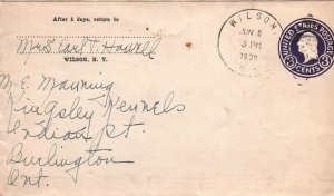 3c WASHINGTON STAMPED ENVELOPE #U439 TO CANADA WILSON CANCEL 1938 NICE EXAMPLE