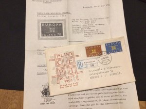 Iceland 1963 Europa Registered first day cover Ref 60361