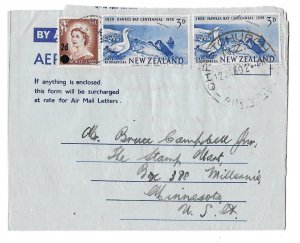 Christchurch, New Zealand 1959 Aerogramme to Minnesota Sct 319, 324 Stamp Dealer