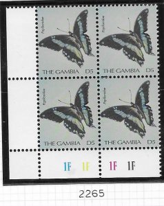 Gambia #2265 5d Butterflies position block of 4 (MNH) CV $6.00