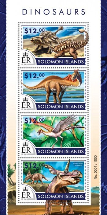 SOLOMON IS. - 2015 - Dinosaurs - Perf 4v Sheet - Mint Never Hinged