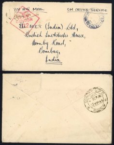 Aden 1945 Field Post Office Stampless Censored Cover to India