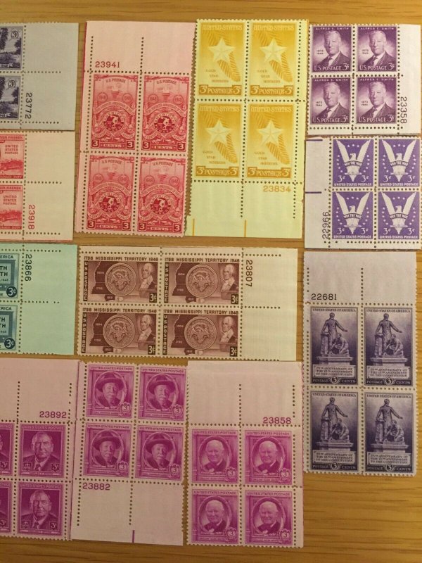 US,1940'S,18 PLATE BLOCKS COLLECTION, MINT NH,OG