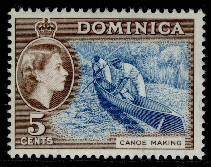 DOMINICA QEII SG147, 5c light blue & sepia-brown, NH MINT. Cat £16.