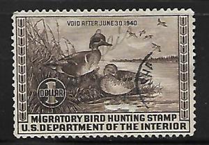 US RW6 SIGNED, SLIGHT THIN GREEN WINGED TEAL 1939