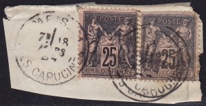 France - 1886 - Scott #100 - 2x used on piece - Peace and Commerce