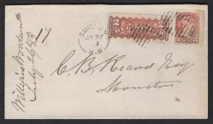 1883 5c registered Surrey, NB to Moncton, NB. $30
