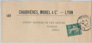 50641  FRANCE - POSTAL HISTORY - PERFIN STAMP on NEWSPAPER BAND to ITALY 1909