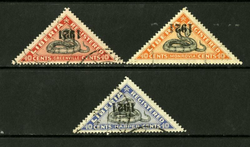 Liberia Stamps # F25-8 VF USED With/Inverted Surcharge