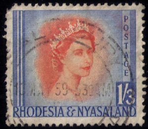 Rhodesia & Nyasaland 1954 QEII 1.3 Shilling USED  F-VF