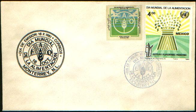 MEXICO 1254, CACHETED FDC. World Food Day WITH ADDL. STICKER. F-VF.