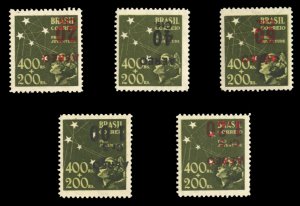 Brazil #C55-59var, 1944 Airpost, surcharges inverted, complete set, never hinged