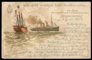 Germany 1902 Deutsche Seepost Hamburg New York Auguste Victoria Card 10pf  80106
