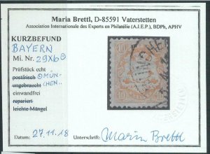 78020 - BAYERN - Very Fine USED STAMP: Michel # 29 Xb - Certificate by M. Brettl