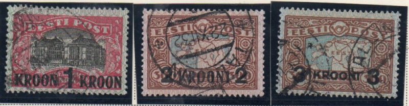 Estonia Sc 105-07 1930 Overprinted Theatre & Map stamp set used