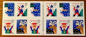 US # 2803a Christmas complete booklet pane of 12 29c 1993 Mint NH