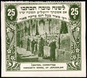 Vintage US Poster Stamp 25 Cents Central Committee Knesseth Israel Of Jerusalem