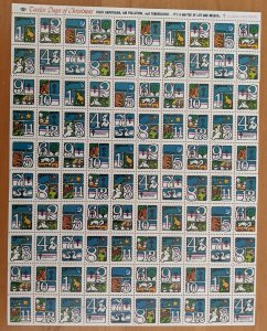 1973 US CHRISTMAS SEALS STAMPS FULL SHEET of 100 (Christmas Scenes Low Gloss Gum