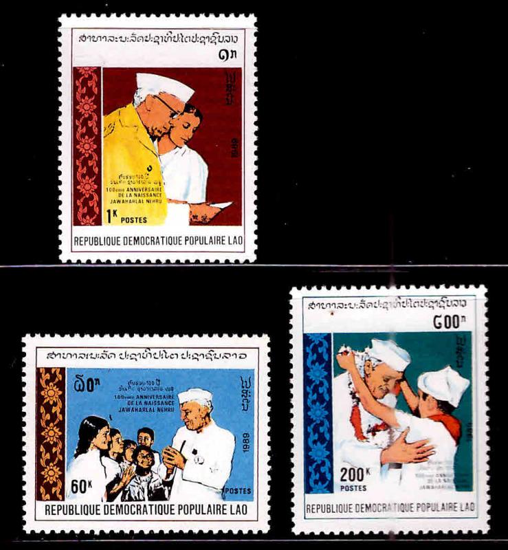 LAOS Scott 946-948 MNH** 1989 Nehru Indian Statesman set CV $4.85