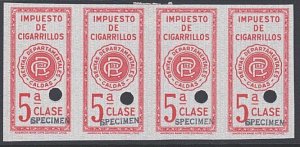 COLOMBIA 1910 Caldas Cigarette Tax 5a proof strip of 4 opt SPECIMEN.........7925