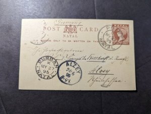 1895 British Natal South Africa Postcard Cover Durban to Alzey Germany