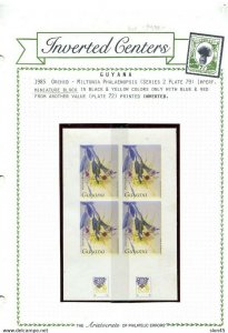 Guyana 1985 Orchid Double Impression One Inverted Center ERROR MiniSheet 12661