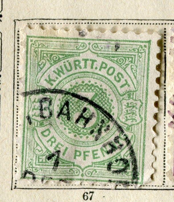 GERMAN STATES  WURTTEMBERG 1875 early rouletted issue used 3pf. value