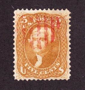 US 67 5c Jefferson Used F-VF w/ Red Grid Cancel SCV $910