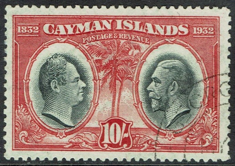 CAYMAN ISLANDS 1932 CENTENARY 10/- USED