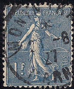 France #154 1FR Sower, SUPERB CANCEL Deep Blue Stamp used VF