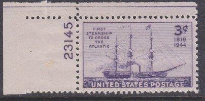 US sc#923 1944 3c Steamship plate# single MNH