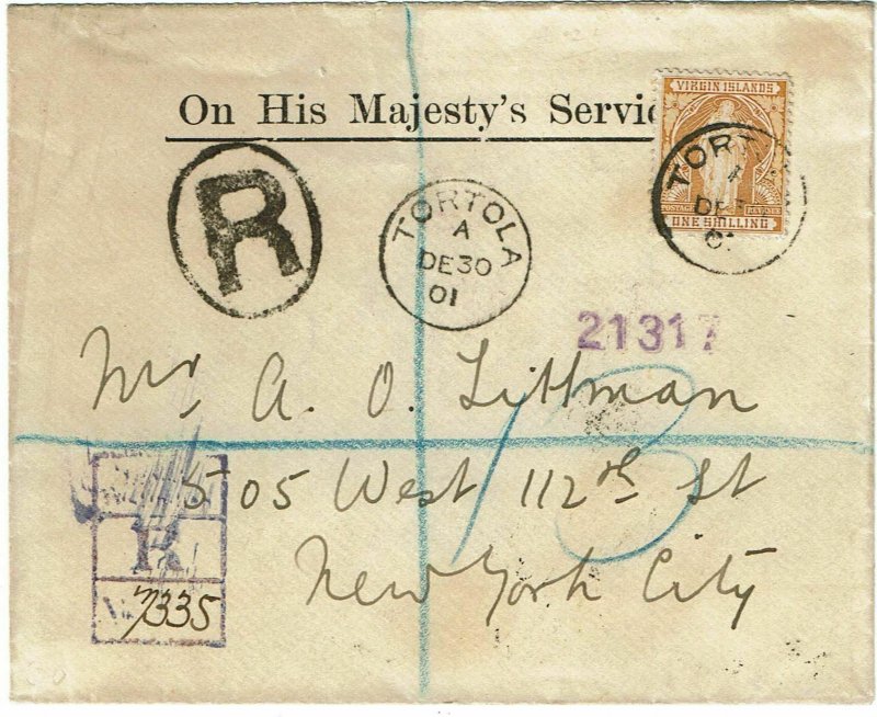 British Virgin Islands 1901 registered cover to the U.S., SG 49