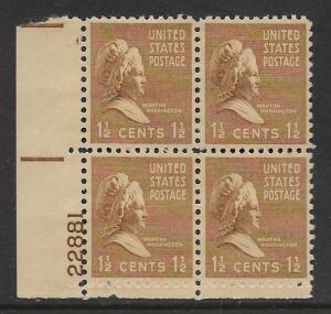 UNITED STATES, 805, MNH, PLATE BLOCK 63, MARTHA WASHINGTON