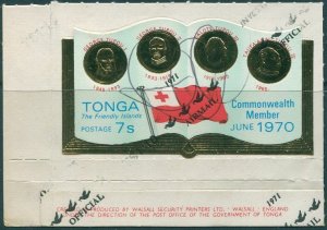 Tonga 1970 SG316 7s Rulers and FLAG with 1p.10 Airmail ovpt from SGO72 pen cance