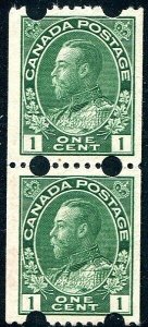 Rare 1918 Canada 131iv - 1¢ Experimental Toronto Coil Pair MNH VF Cv$500