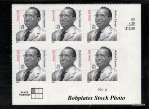 BOBPLATES #3428 Jonas Salk Lower Right Plate of 6 P2222 Position 1 VF NH